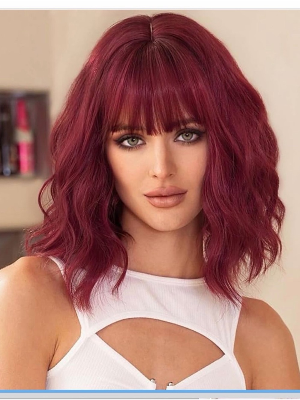 Burgundy Bob Wig Short w/Bangs Shoulder Length Heat Resistant Synthetic (99J)